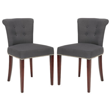 Safavieh Arion 21''H Linen Ring Chairs, Set of 2, Charcoal, Cherry Mahogany