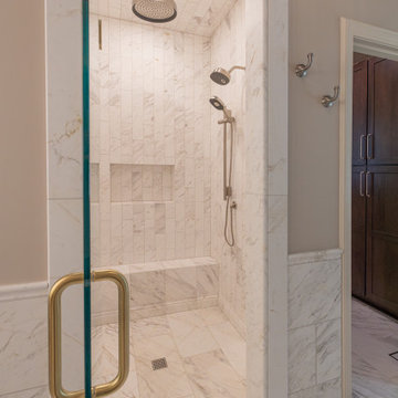 Leawood, Kansas Marble Wrapped Primary Bathroom Remodel