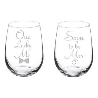 Wine Glasses - Stemless Wine Glasses Set of 2 Crystal Mr Mrs Wine