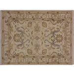 Bareens Designer Rugs - Boho Chic Ziegler Stamm Ivory Gold Hand-Knotted Wool Rug - 3'0'' x 4'11'' - Enhance the ambiance of your home with this magnificent Persian-influenced Turkish hand-knotted rug made by skilled artisans capable of creating the most exceptional vegetable dyes and hand-spun wool. This exquisite handmade rug is a one-of-a-kind Peshawar Kafkaz, otherwise identified as Chobi, Chobi Peshawar, Oushak, or Ziegler rug. These handmade rugs are crafted in Pakistan utilizing superior-quality wool imported from Australia, New Zealand, and Korea in two types of weaves: the Persian weave and the Mori weave. This rug is meticulously crafted by hand using the finest natural vegetable dyes extracted from local plants. The artisans use a blend of hand-spun local and fine merino wool, resulting in a rug with a compelling texture, higher lanolin content, and longer staple. The artisans occasionally incorporate natural or artificial silk into the pile to enhance specific motifs. The finished product is an awe-inspiring execution of flawless design and an understated palette that exudes elegance.