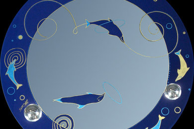 Plat Les Dauphins bleus - Peinture sous verre