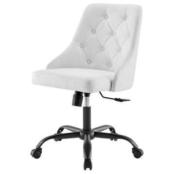 Computer Work Desk Swivel Tufted Chair, Fabric, Black White, Modern, Home Office