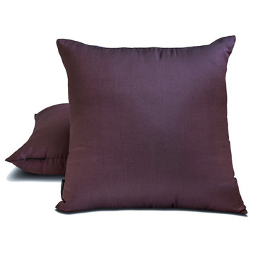 Art Silk Plain & Solid Set of 2, 18"x18" Throw Pillow Cover - Dark Plum Luxury
