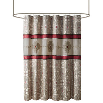 Madison Park Donovan Embroidered Shower Curtain, Red