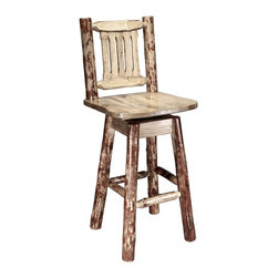 Montana Woodworks Glacier Country Collection Barstool with Back and Swivel, Ergo - Bar Stools And Counter Stools