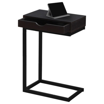 Accent Table, C-shaped, End, Side, Snack, Living Room, Bedroom, Metal, Top: Cappuccino, Base: Black
