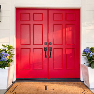 Bold Red Double Entry Door — Before & After | Six Piece Door Moulding Kit
