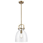 Innovations Lighting - 1-Light Mini Pendant, Brushed Brass, Clear - The Newton is a modern industrial collection that incorporates Exceptional architectural details and heavy metal design. These fixtures come together with a cone, bell, or sphere shaped shade, in metal or glass. Making this collection perfect for creating a truly exceptional space.