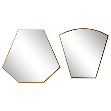 Geometric Gold Metal Framed Wall Mirrors, 2-Piece Set