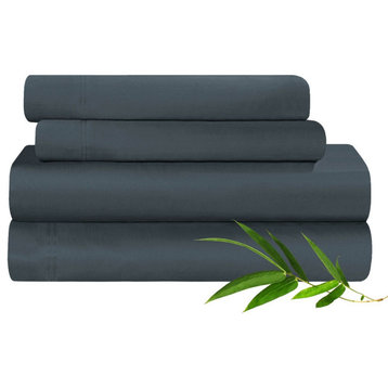300 Thread Count Deep Fitted Flat Bed Sheet Set, Charcoal, Full