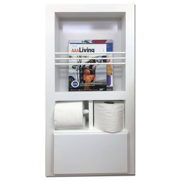 Montclair Combination Toilet Paper Holder Recessed Magazine Rack, White Enamel