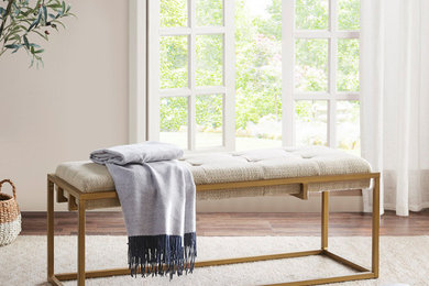 Madison Park Greenwich Modern Tufted Accent Bench With Bronze Metal Legs