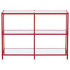 Elegant Console Table, Metal Frame With Glass Top & Mirrored Shelves, Red
