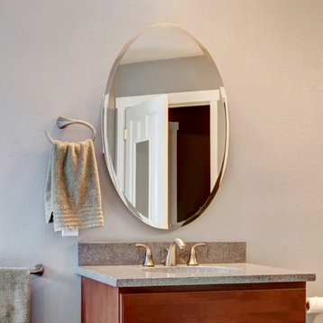 Oval Beveled Polished Frameless Wall Mirror With Hooks, 22" X 39"