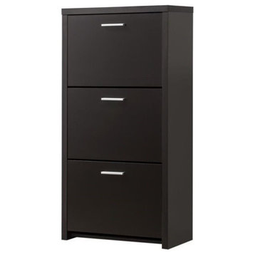 Bowery Hill 3 Drawer Tall Shoe Cabinet in Black and Silver
