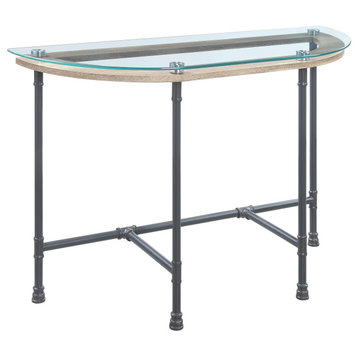 Brantley Sofa Table, Clear Glass and Sandy Gray Finish