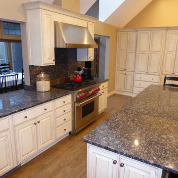 Roasted Marshmallow on Alder Cabinets, with Sapphire Blue Granite Countertops