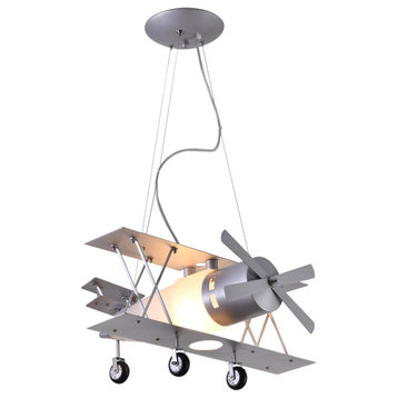 Airplane Light Fixture With Frosted White Glass, Silver