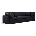 Meridian Furniture - Indulge Upholstered Modular Sofa, Black, 3-Piece: 1 Armless Chair, 2 Corner Chair, Down Stuffed Linen Textured Fabric - Experience ultimate comfort and style with our black linen textured fabric Indulge Sofa. The luxurious linen texture of the fabric will elevate the aesthetic of any room. This sofa provides ample space for you to relax while its modular build offers the option of unlimited configurations. Whether you're looking to add a stylish element to your living room or a comfortable seating option to your bedroom, this sofa is the perfect choice.