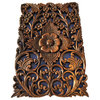 Wood Carved Wall Art Decor Panel 12"x17.5", Brown, Floral Motif F