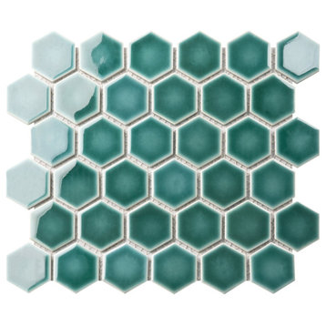 Hudson Due 2" Hex Emerald Porcelain Floor and Wall Tile