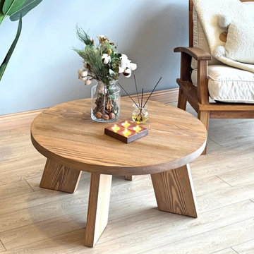 Aren Farmhouse Round Wood Coffee Table | Solid Pine Rustic Design