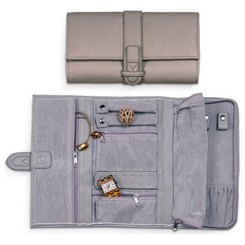Gray Multi Compartment Jewelry Clutch, Soft Ultra Vegan Leather