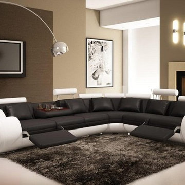 Black & White Leather Sectional Sofa with Reclining Seats