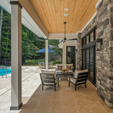 Check out this home done in our Centurion Norris Gray Stack and Ivory Travertine