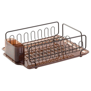 iDesign Forma Lupe Kitchen Dish Drainer Rack with Tray, Amber and Bronze