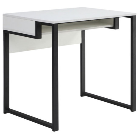 Loft Lyfe Edie Desk, Open Front Storage, White/Black 31.5Lx23.6Wx30H