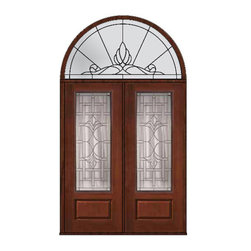 Prehung Transom Double Door 96 Fiberglass Marsala 3/4 Lite Glass - Front Doors