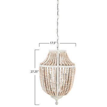 Metal Chandelier With Wood Beads, White