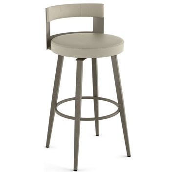 Amisco Paramont Swivel Stool, Greige Faux Leather/Gray Metal, Counter Height