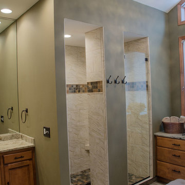 Total Master Bath Remodel Features Vaulted Ceiling, Chrystal Chandelier