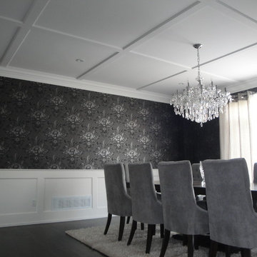 flat Waffle Ceiling, Extended Crown mouldings, Wainscoting,