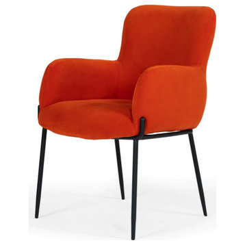 Gary Mid-Century Orange Velvet dining Chair, Set of 2