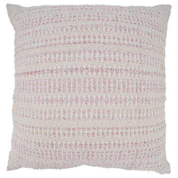 Woven Pillow With Line Design, Pink, 22"x22", Poly Filled