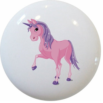 Pink Purple Unicorn Ceramic Cabinet Drawer Knob
