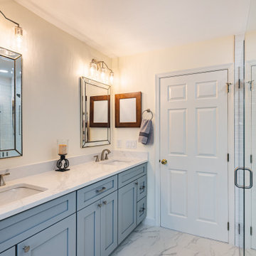 Master bathroom remodel in Ashburn, VA with walk in shower & double vanities
