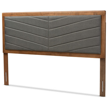 Iden Modern Dark Grey Upholstered and Brown Finished Wood Queen Size Headboard