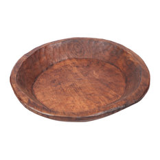 Painted Round Rustic Wooden Dough Bowl, Natural, Round