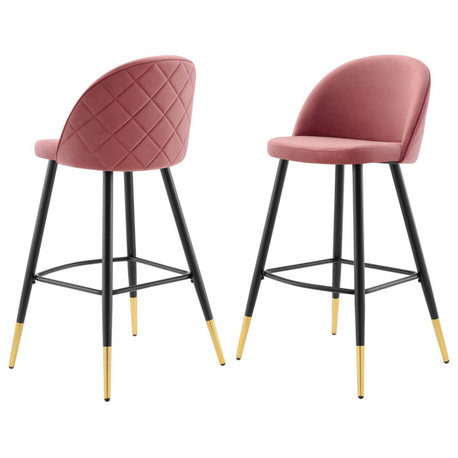 Bar Stool Chair Barstool, Set of 2, Velvet, Metal, Pink, Modern, Bar Pub Bistro