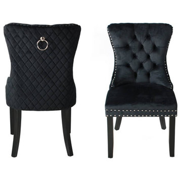 Better Home Sofia Velvet Upholstered Tufted Chairs, Set of 2, Black