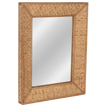 Handwoven Rattan Rectangle Wall Mirror, Natural