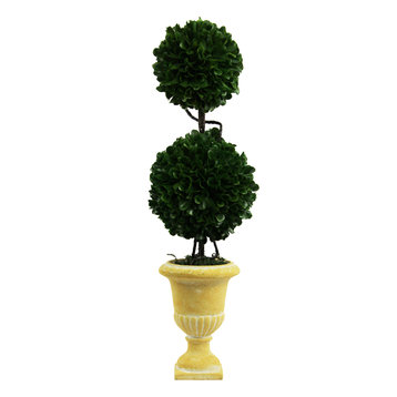 Artificial Boxwood Topiary Plant Tabletop With Double Balls In Pot, 18"H