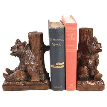Bookends Bookend MOUNTAIN Lodge Sitting Bear Tree Trunk Burnt Umber