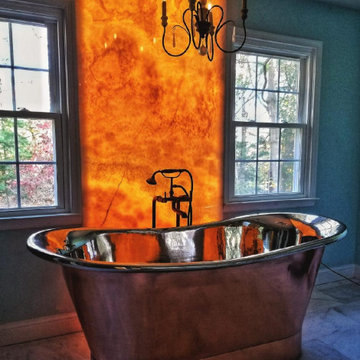 Luxury Marble Spa Bathroom With Copper Freestanding Tub