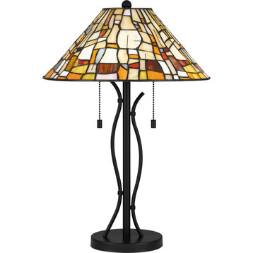 Quoizel TF5619MBK 2-Light Table Lamp, Tiffany