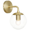 Aura Globe Wall Sconce, Brushed Brass/Clear